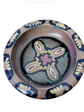 Vintage German Folk Art Lava Pottery Decorative 8" Bowl Signed 29 Germany